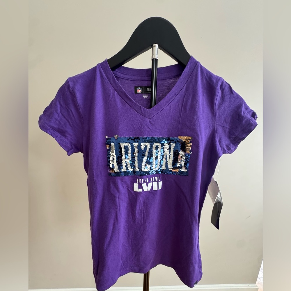 NFL Super Bowl LVII Purple Girls 10/12 Short Sleeve Sequin Arizona Tee NWT